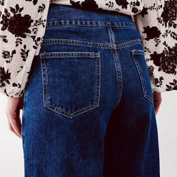 ❤️LAST ONE! BRAND NEW Q2 Medium Wash Denim Button Front Sailor Jeans - Picture 9 of 11